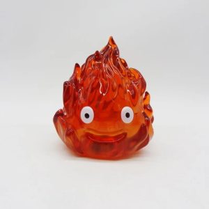 Figure do Calcifer, de O Castelo Animado, em forma de chama translúcida laranja com olhos grandes e sorriso
