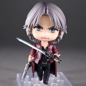 Figure chibi do Dante, de Devil May Cry 5, com casaco vermelho, empunhando uma espada