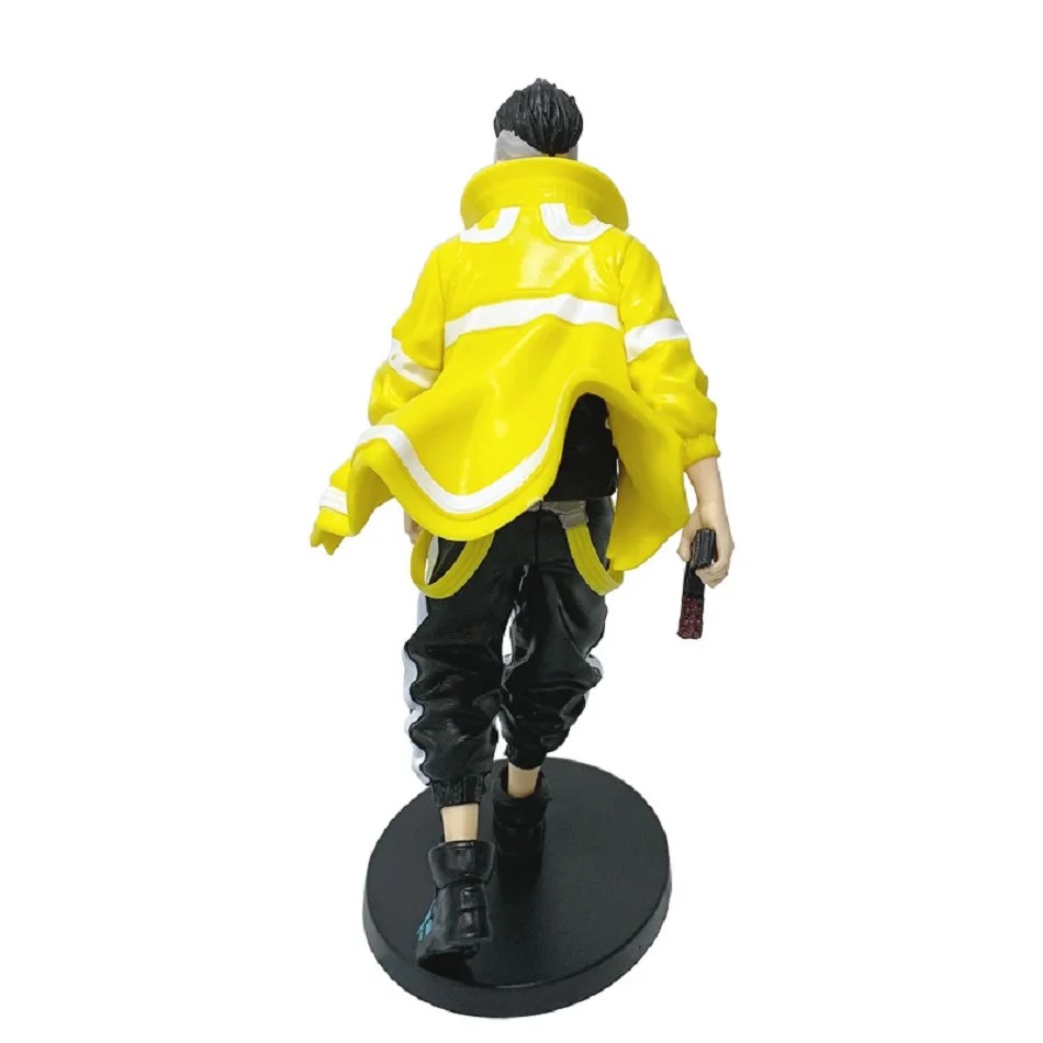 Figure do David Martinez, de Cyberpunk: Edgerunners, vista de costas mostrando a jaqueta amarela