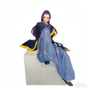 Figure do Jinshi, de Diários de uma Apotecária, sentado em um bloco branco com túnica azul e cabelo roxo