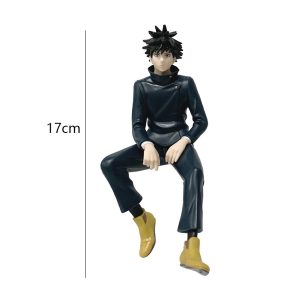 Figure do Megumi Fushiguro sentado, de Jujutsu Kaisen, de uniforme azul-escuro, com 17 cm de altura