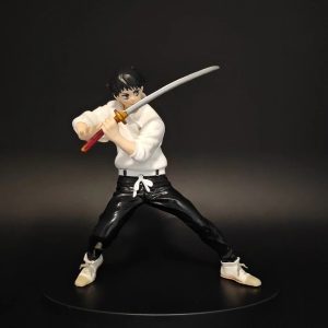 Figure do Yuta Okkotsu, de Jujutsu Kaisen, de uniforme branco com espada em punho, sobre base preta