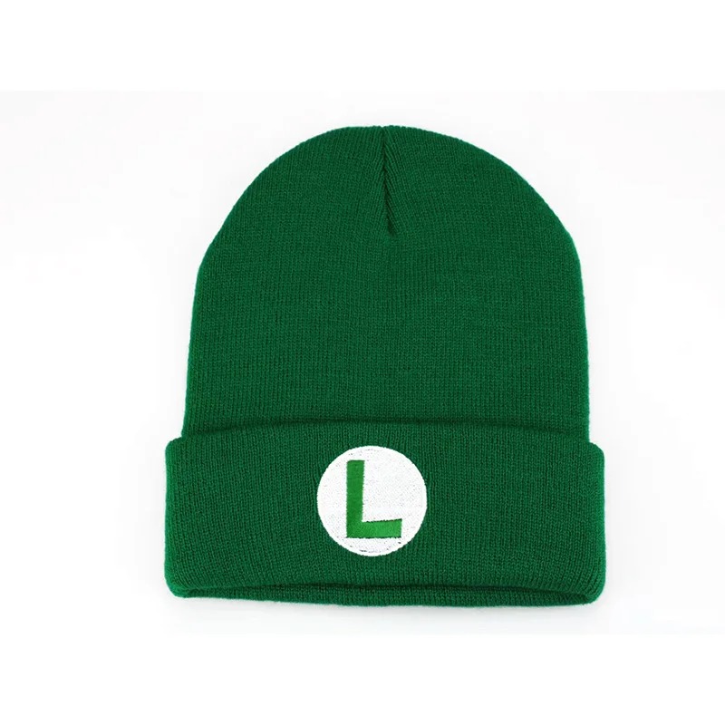 Gorro de tricô verde com a letra L do Luigi, de Super Mario