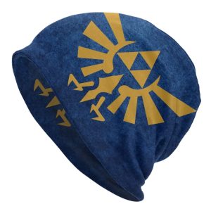 Gorro de malha azul com o brasão Hylian dourado de The Legend of Zelda