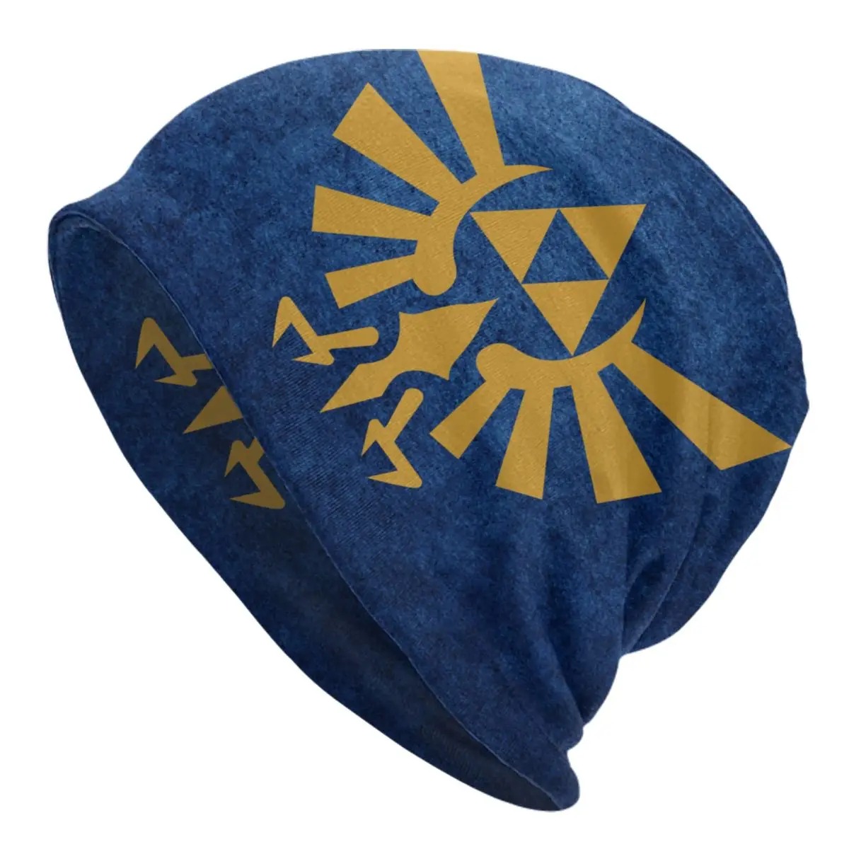 Gorro de malha azul com o brasão Hylian dourado de The Legend of Zelda