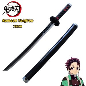 Katana Nichirin do Tanjiro Kamado, de Demon Slayer, com a bainha preta ao lado