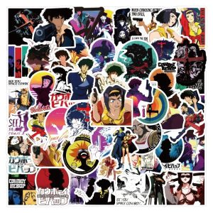 Kit de 60 adesivos coloridos de Cowboy Bebop com Spike, Faye, Jet e Ein