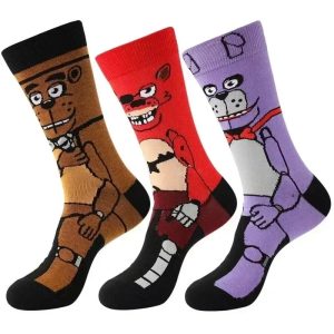 Três pares de meias de Five Nights at Freddy's com Freddy, Foxy e Bonnie estampados