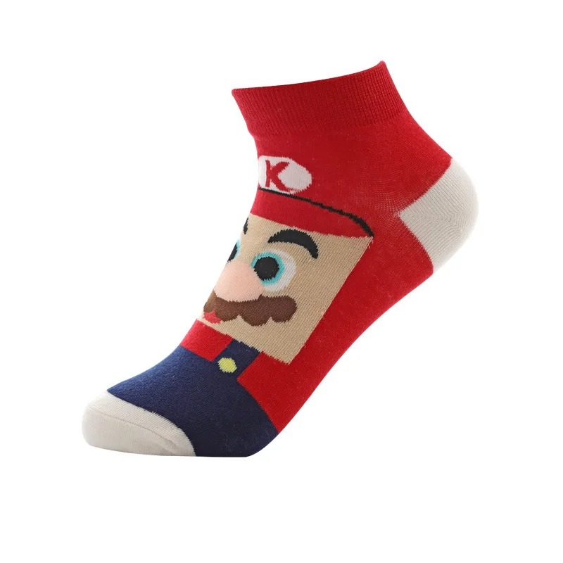 Meia curta vermelha e azul com o rosto do Mario, Super Mario