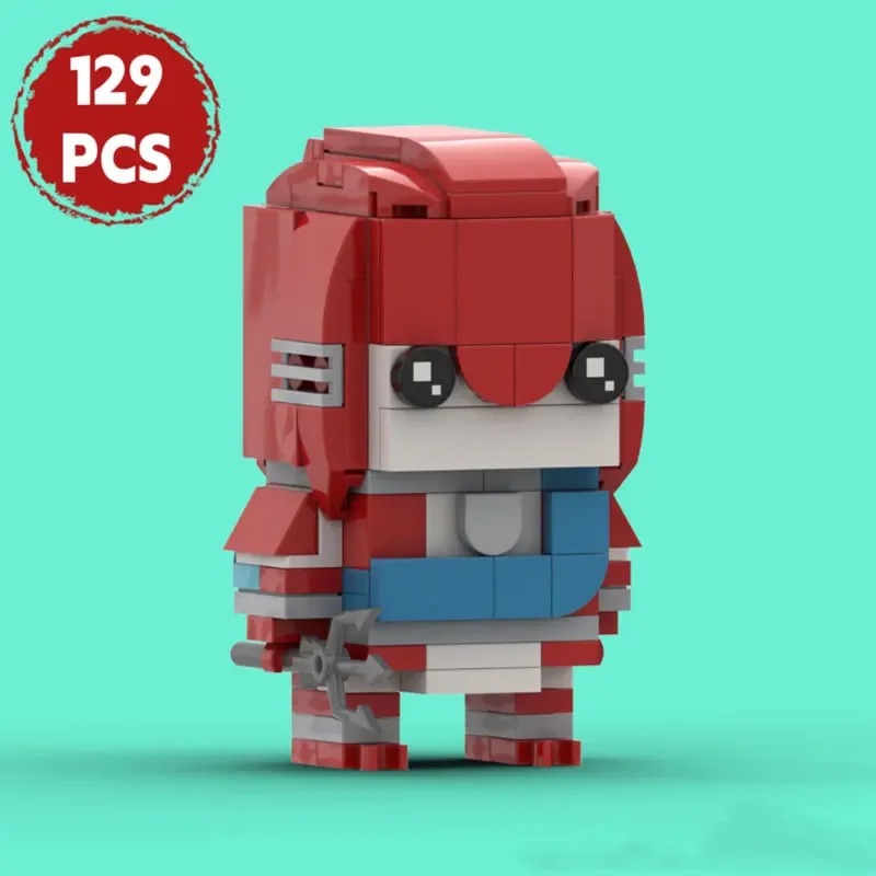 Mini figura de blocos de cabeça grande, vermelha e azul, de 129 peças, inspirada em The Legend of Zelda