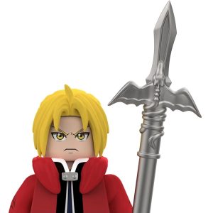 Mini figure de blocos do Edward Elric, de Fullmetal Alchemist, com casaco vermelho e lança