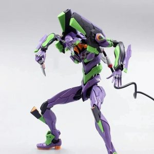Evangelion Unidade 01 montado em pose de ataque, roxo e verde, de Neon Genesis Evangelion
