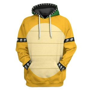 Moletom amarelo do Bowser com capuz, barriga clara e pulseiras de espinhos, Super Mario