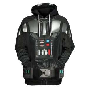 Moletom com capuz e estampa 3D que imita a armadura preta do Darth Vader, de Star Wars