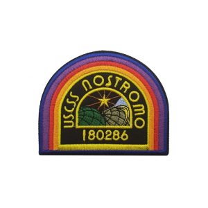 Patch bordado do emblema USCSS Nostromo 180286, de Alien, com arco-íris em roxo, laranja e amarelo