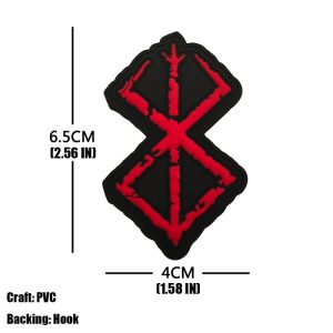 Patch 3D em PVC da Marca do Sacrifício, de Berserk, em vermelho, com medida 6,5 x 4 cm