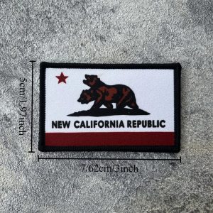 Patch estampado da bandeira da Nova República da Califórnia, de Fallout, com o urso de duas cabeças, com 7,62 x 5 cm