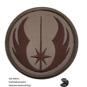 Patch bordado redondo da Ordem Jedi, de Star Wars, em tons de marrom, com 8 cm