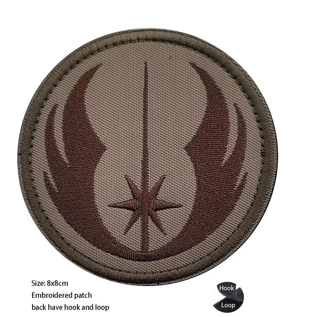 Patch bordado redondo da Ordem Jedi, de Star Wars, em tons de marrom, com 8 cm