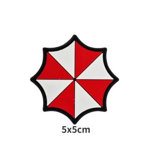 Patch em PVC do guarda-chuva vermelho e branco da Umbrella Corporation, de Resident Evil, com 5 x 5 cm