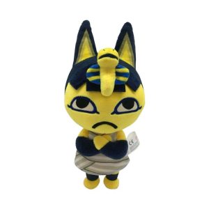 Pelúcia Ankha de braços cruzados, gata amarela com listras azuis, de Animal Crossing