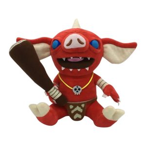 Pelúcia do Bokoblin vermelho sentado, com clava e colar de caveira, de Zelda Breath of the Wild