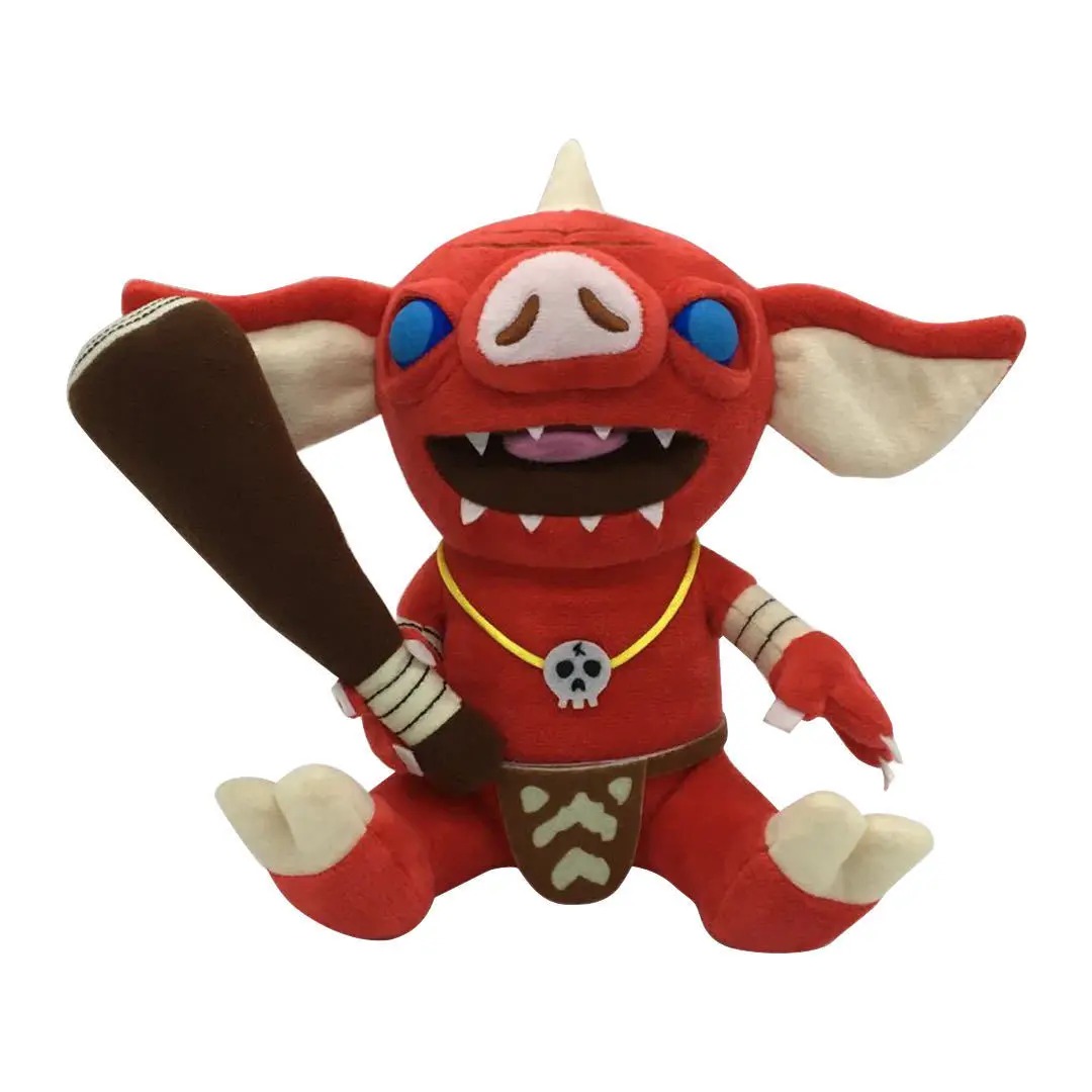 Pelúcia do Bokoblin vermelho sentado, com clava e colar de caveira, de Zelda Breath of the Wild