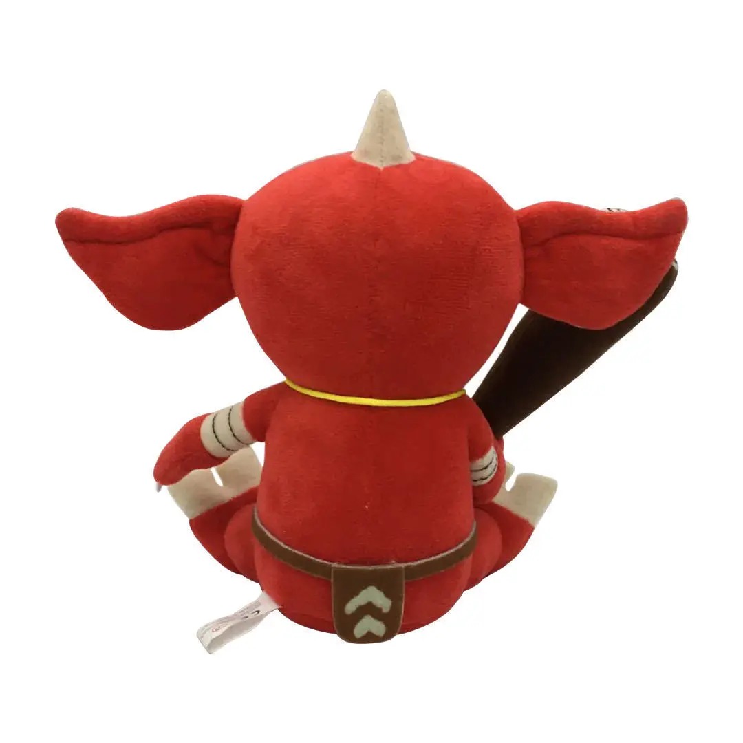 Parte de trás da pelúcia do Bokoblin vermelho, com orelhas, chifre e cinto