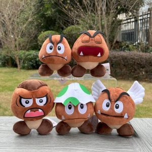 Cinco pelúcias de Goomba de Super Mario: Goomba, Paragoomba, Goombrat e versões com casca verde