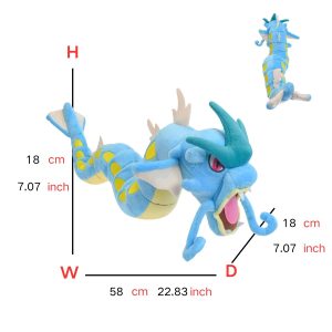Pelúcia do Gyarados azul, de Pokémon, com cerca de 58 cm de comprimento e boca aberta