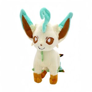 Pelúcia do Leafeon, de Pokémon, de 15 cm, creme com orelhas verdes e folha na cabeça, em pé