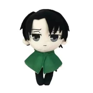 Pelúcia do Levi Ackerman, de Attack on Titan, com 20 cm, cabelo preto e capa verde da Tropa de Exploração