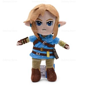 Pelúcia do Link de Breath of the Wild, de pé, com túnica azul e cinto de couro