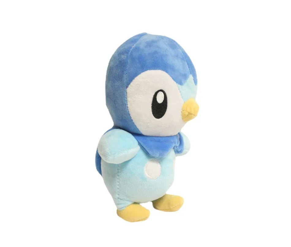 Pelúcia do Piplup, de Pokémon, de perfil com a cabeça azul