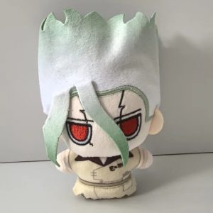 Pelúcia mini do Senku Ishigami, de Dr. Stone, com cabelo verde em pontas e olhos vermelhos