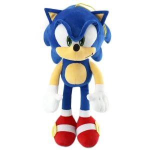 Pelúcia do Sonic, de Sonic the Hedgehog, em pé, azul com luvas brancas e tênis vermelhos