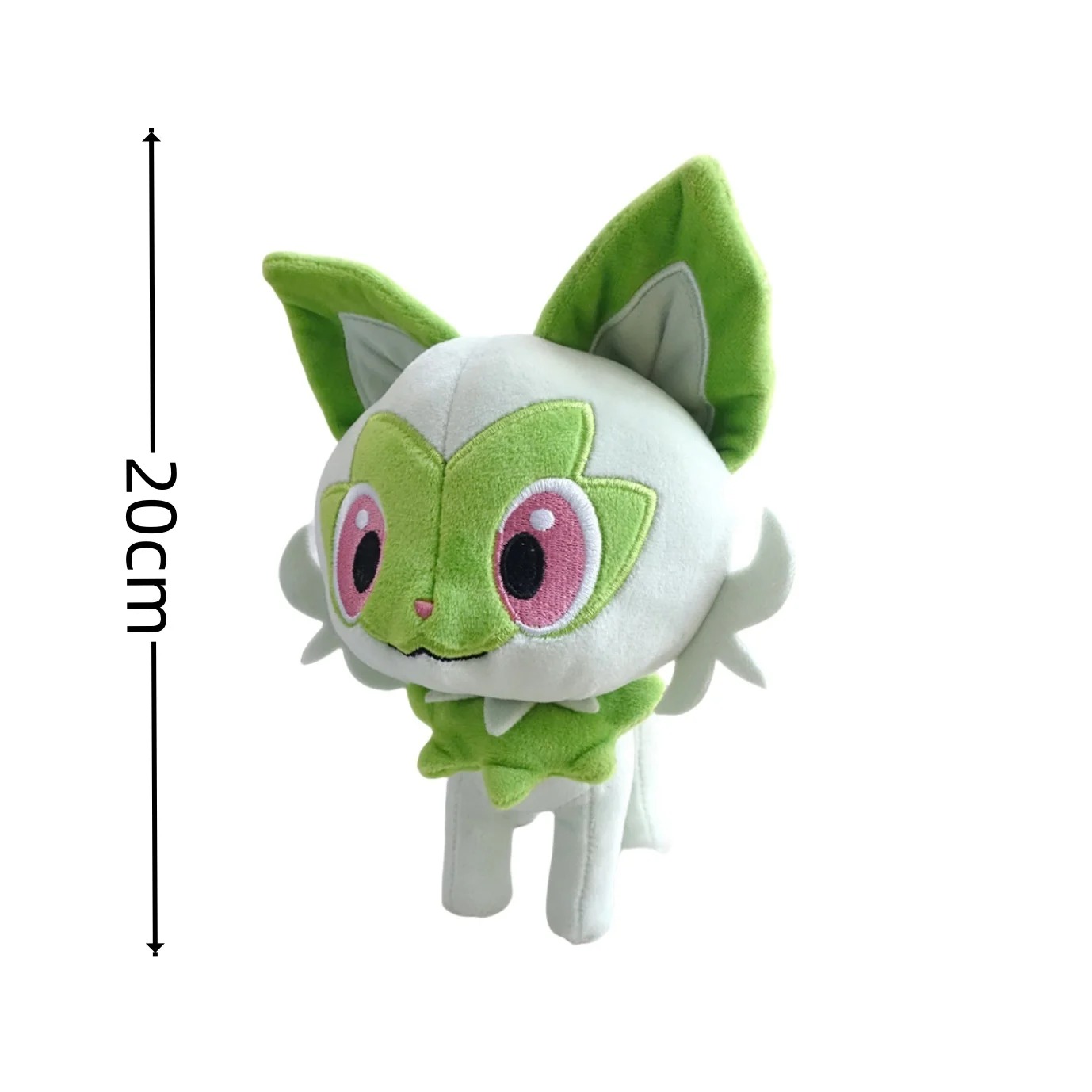 Pelúcia do Sprigatito, de Pokémon, de 20 cm em versão HQ, em pé com pelagem verde e cinza