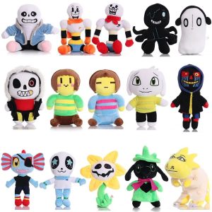 Coleção de pelúcias de Undertale com Sans, Papyrus, Frisk, Chara, Flowey e outros personagens