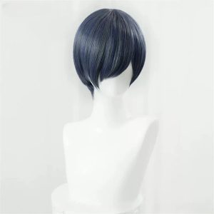 Peruca curta azul acinzentado do Ciel Phantomhive, de Black Butler, em busto branco