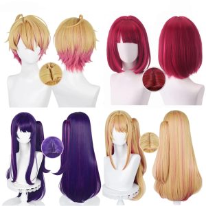 As quatro perucas de Oshi no Ko do anúncio: Aqua, Kana Arima, Ai Hoshino e Ruby Hoshino