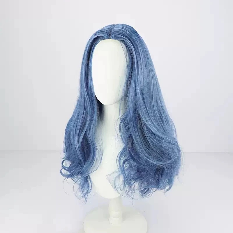 Peruca azul da Ranni, de Elden Ring, em três quartos, mostrando as ondas longas