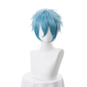 Peruca curta azul-clara do Tomura Shigaraki, de My Hero Academia, em busto branco