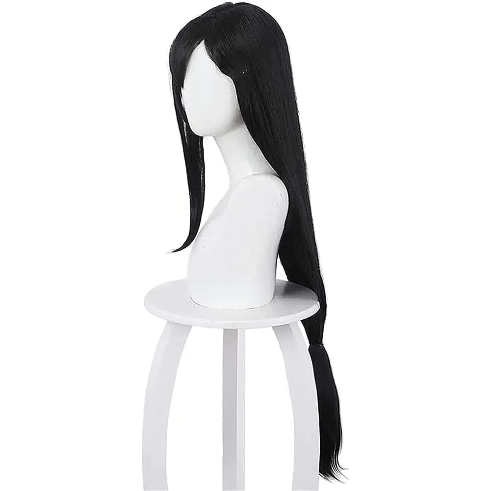 Peruca preta lisa de 100 cm da Tifa, de Final Fantasy VII, vista de lado