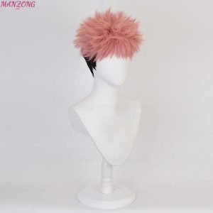 Peruca curta rosa com nuca preta do Yuji Itadori, de Jujutsu Kaisen, em busto branco