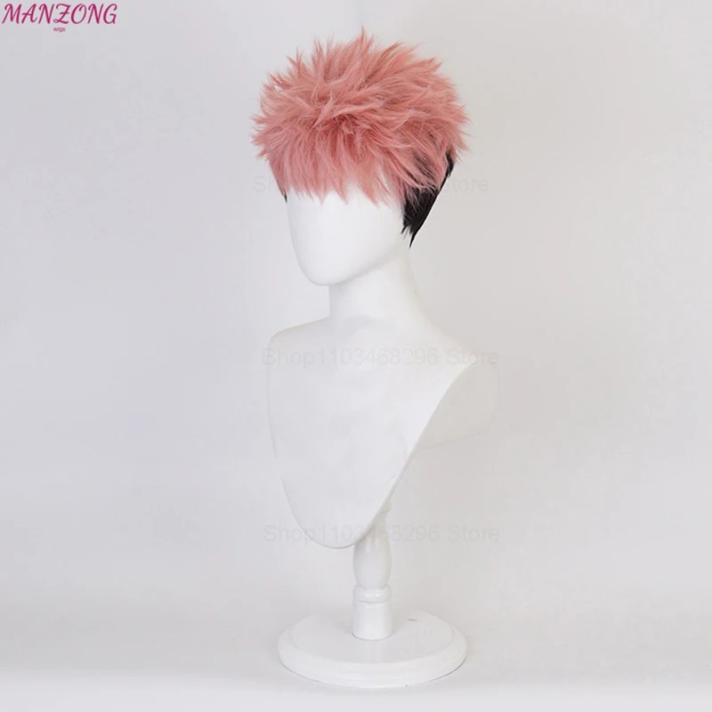 Peruca rosa do Itadori vista de frente, cosplay de Jujutsu Kaisen