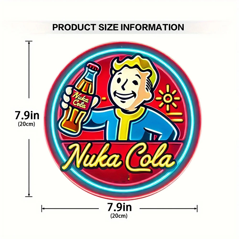 Medidas da placa Nuka-Cola de Fallout: 20 cm de diâmetro