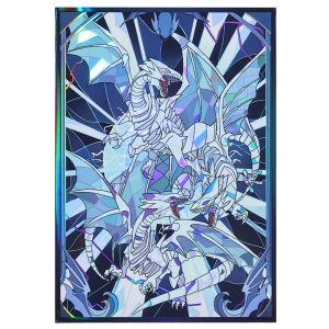 Sleeve com o Dragão Branco de Olhos Azuis, de Yu-Gi-Oh!, em vitral azul holográfico