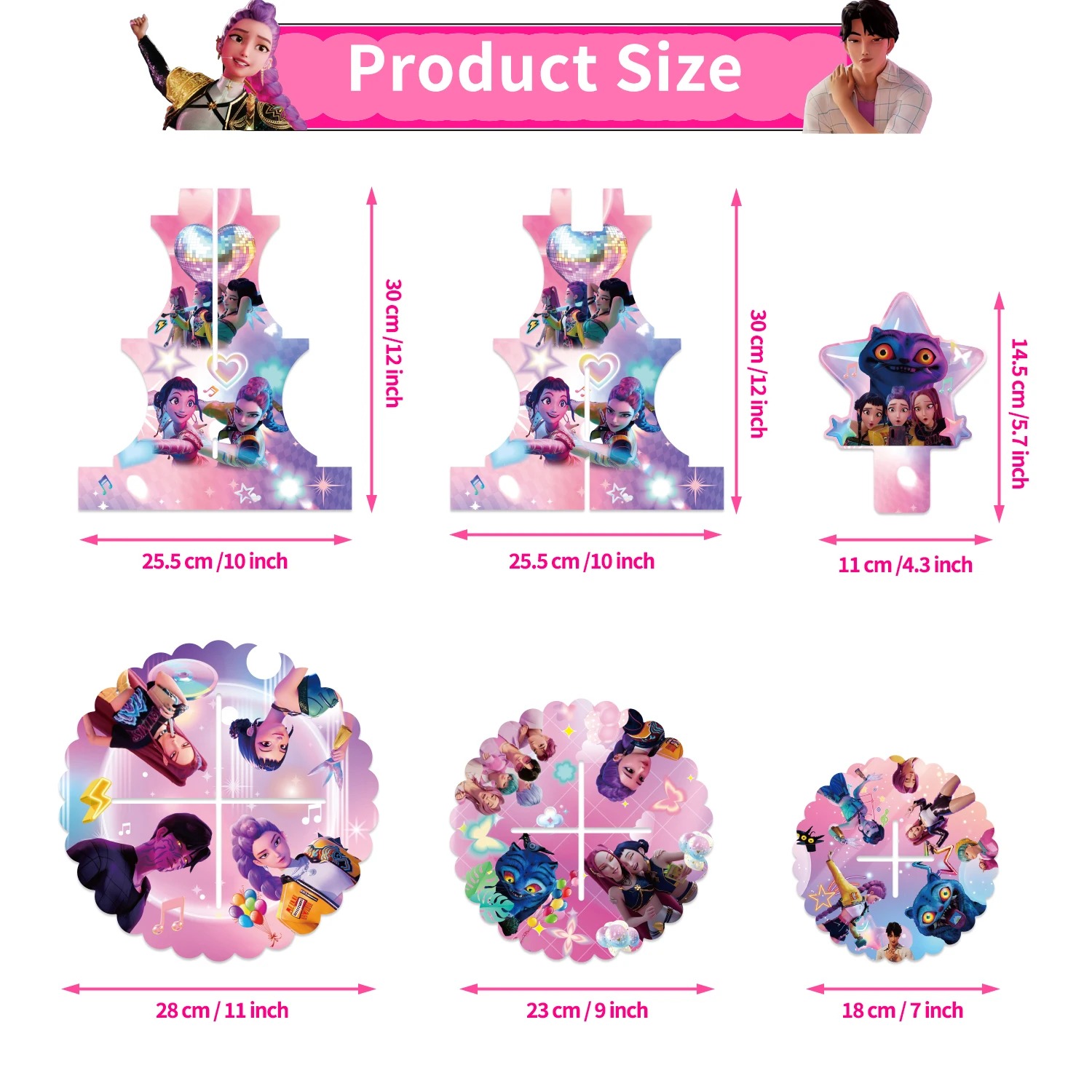 Diagrama com as medidas do suporte de doces de Guerreiras do K-Pop
