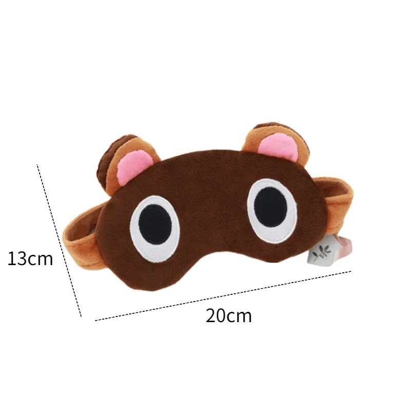 Tapa-olhos de pelúcia do Tom Nook, de Animal Crossing, marrom com olhos abertos e medidas de 20 por 13 cm